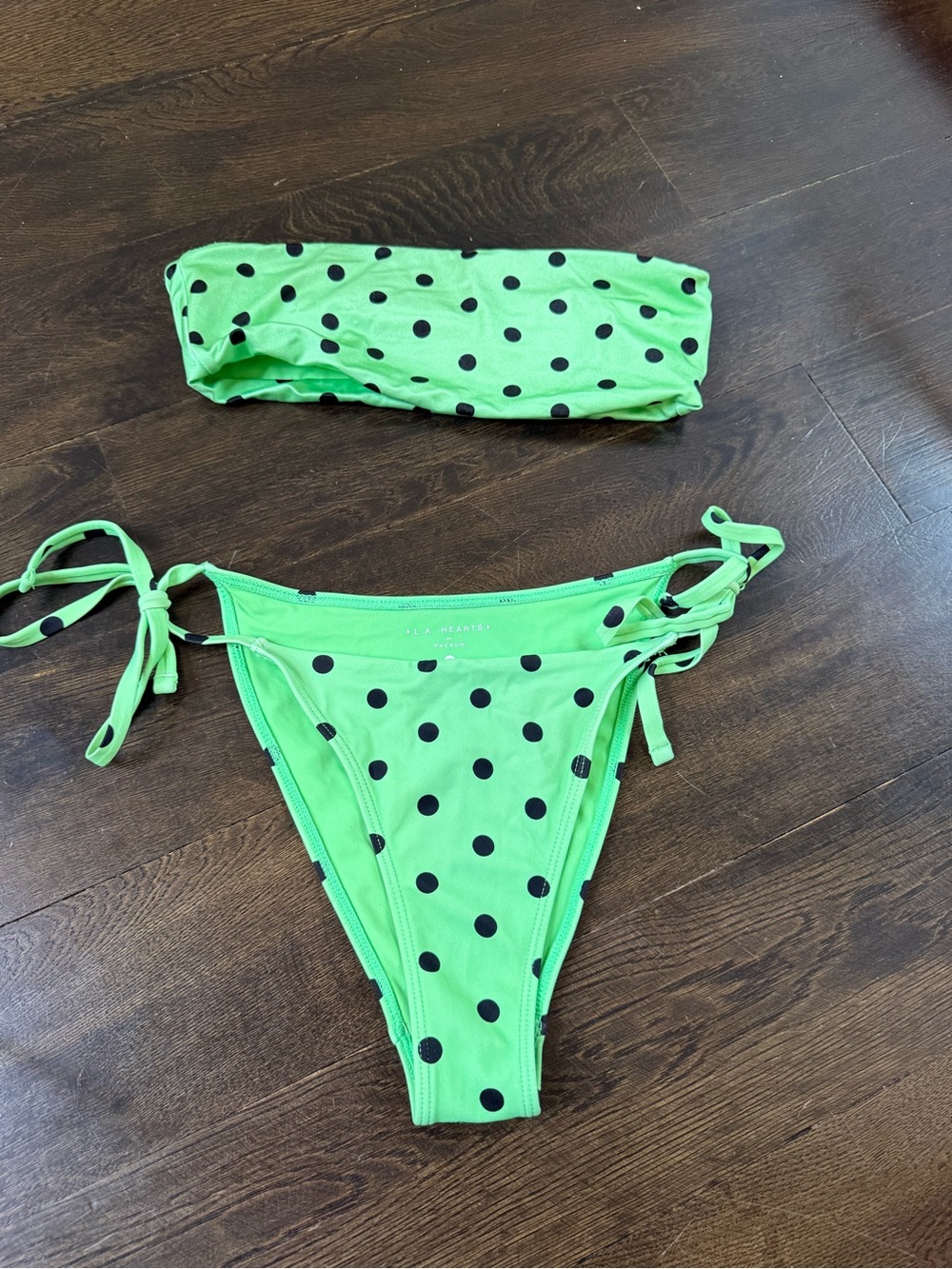 La Hearts Green Bikini Set with Black Polka Dots